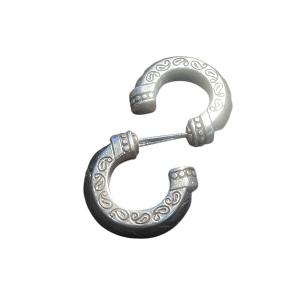 Brighton Women’s Pierced Earrings Silver Plated with Black Braided Leather 1” - Picture 3 of 3